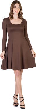 24seven Comfort Apparel Classic Long Sleeve Flared Mini Dress