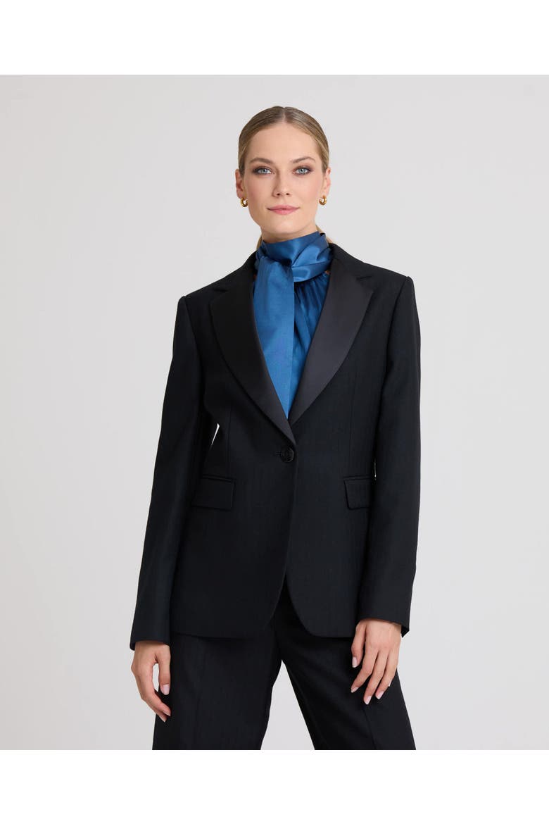 Jessica Satin Lapel Jacket, Main, color, Black Jacquard