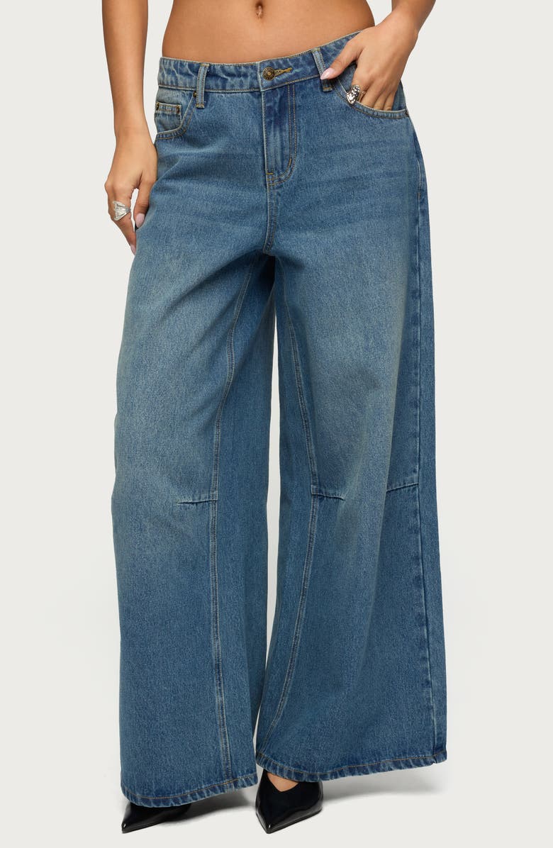 EDIKTED Skater Girl Washed Low Rise Wide Leg Jeans, Main, color, Blue-Vintage-Washed