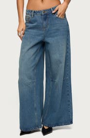 EDIKTED Skater Girl Washed Low Rise Wide Leg Jeans