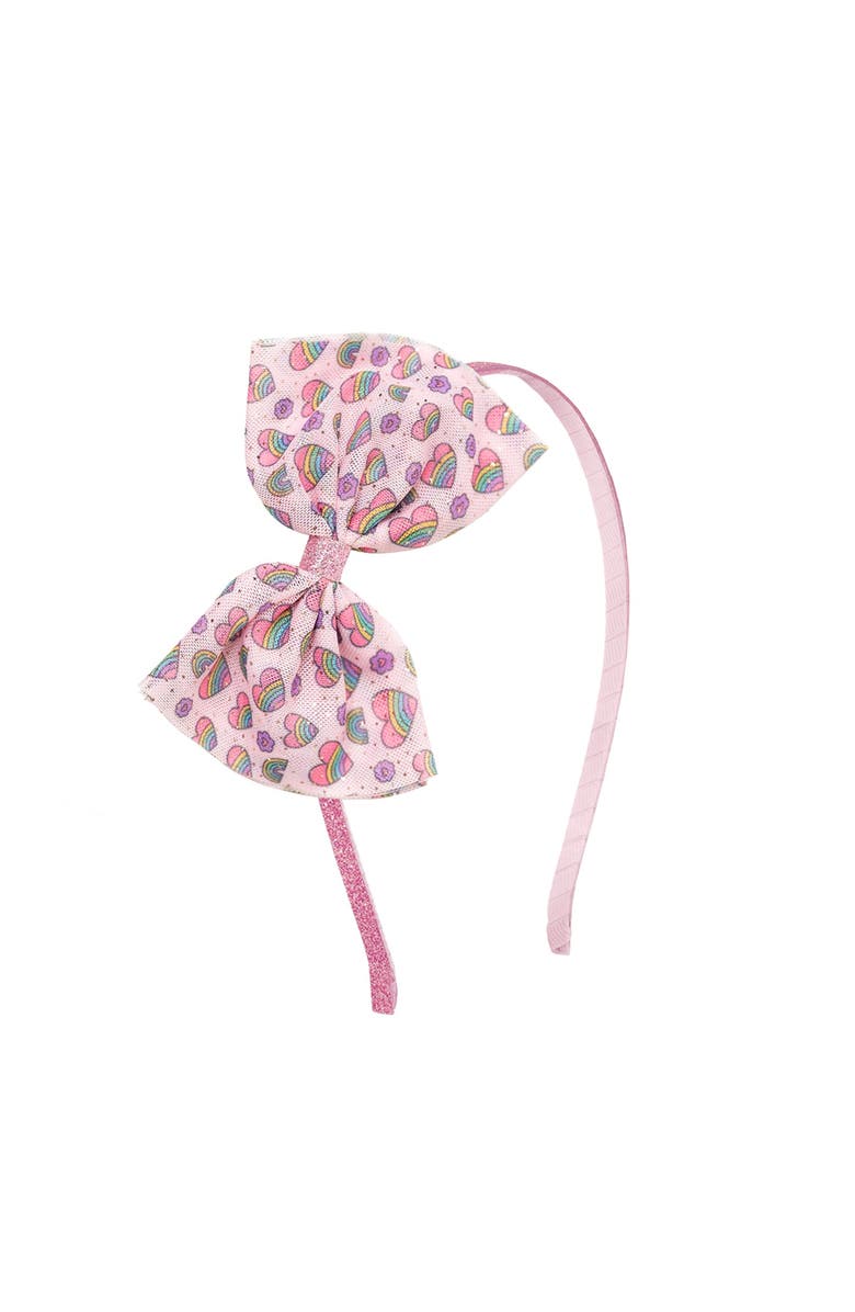 Sweet Wink Rainbow Heart Tulle Bow Headband, Main, color, 