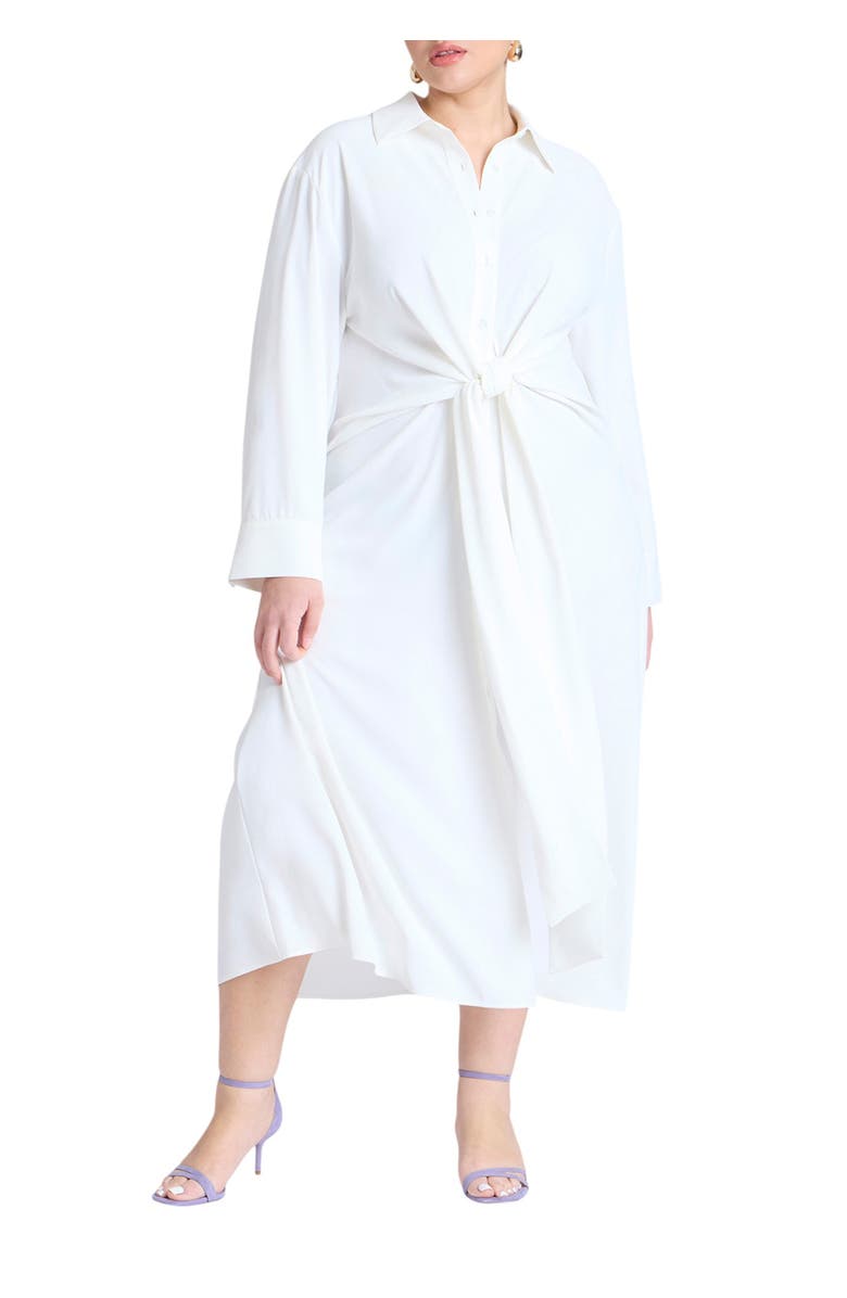 ELOQUII Tie Front Oversized Shirt Dress, Main, color, Jet Stream