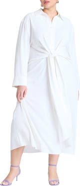 ELOQUII Tie Front Oversized Shirt Dress