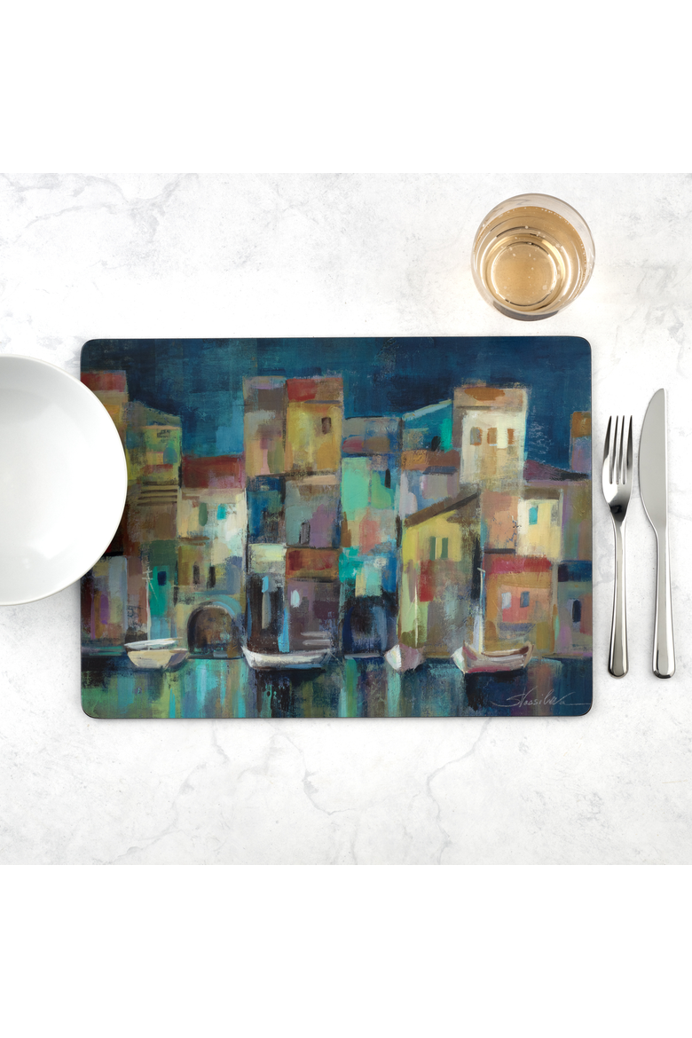 Evening Port Set of 4 Cork Back Placemats, Alternate, color, Multi
