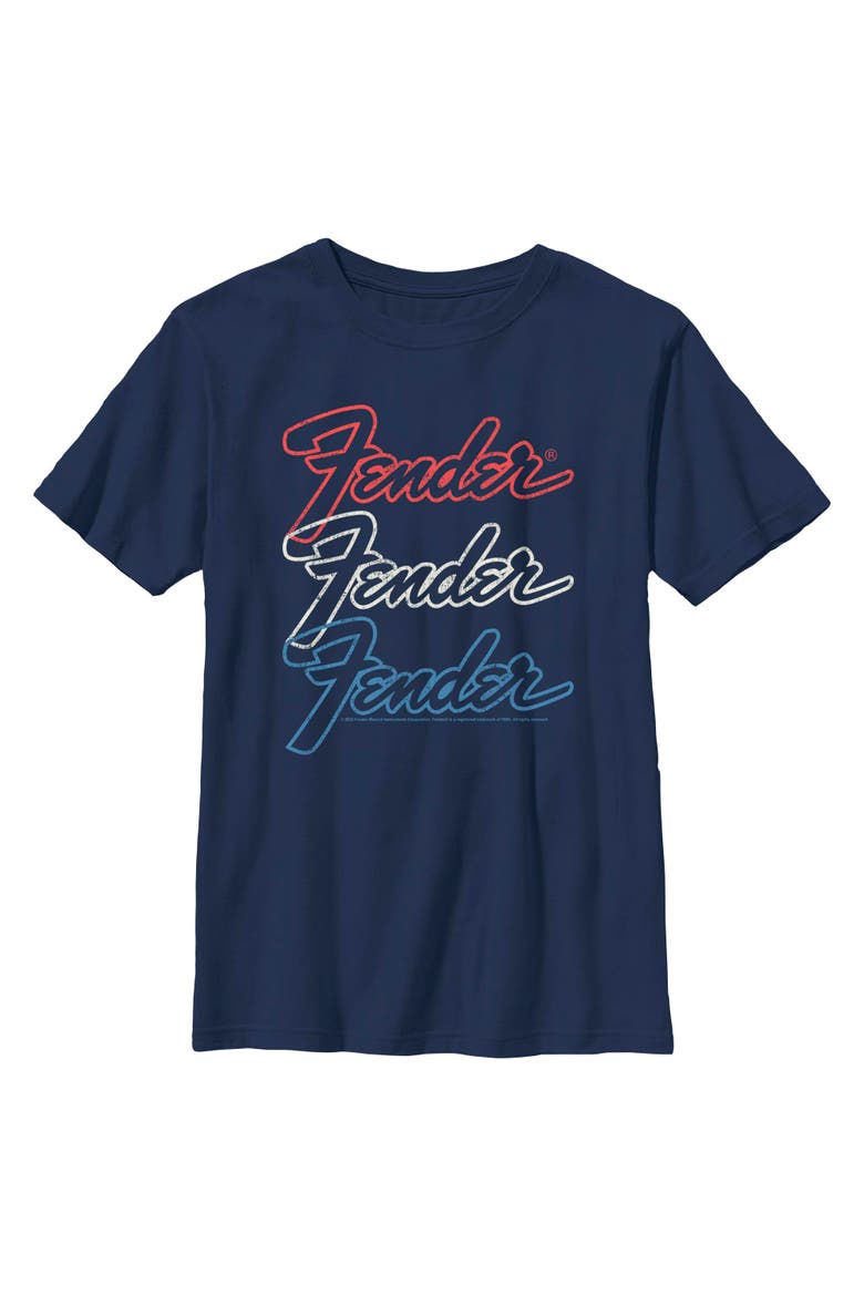 Boy's Fender Red White Blue Logo  Graphic T-Shirt, Main, color, Navy Blue