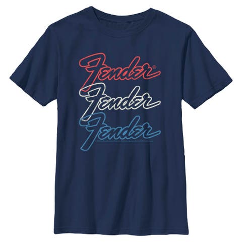 Boy's Fender Red White Blue Logo  Graphic T-Shirt