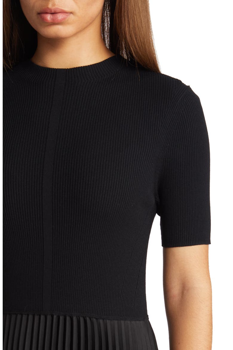 Fadrid Ribbed Pleated A-Line Dress, Alternate, color, BLACK