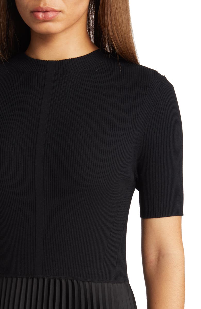 BOSS Fadrid Ribbed Pleated A-Line Dress, Alternate, color, Black