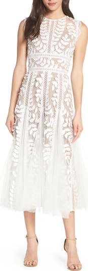 Bronx and Banco Saba Leaf Appliqu Lace Midi Dress | Nordstrom