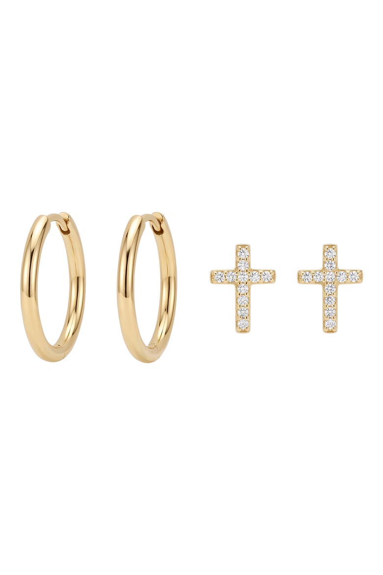 Elle Hoop and Cross Stud Earring Set, Main, color, GOLD