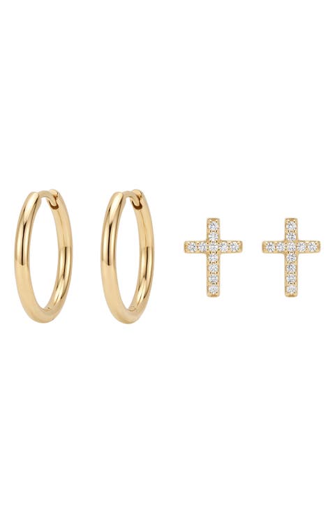 Elle Hoop and Cross Stud Earring Set