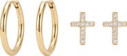 ARGENTO VIVO Elle Hoop and Cross Stud Earring Set