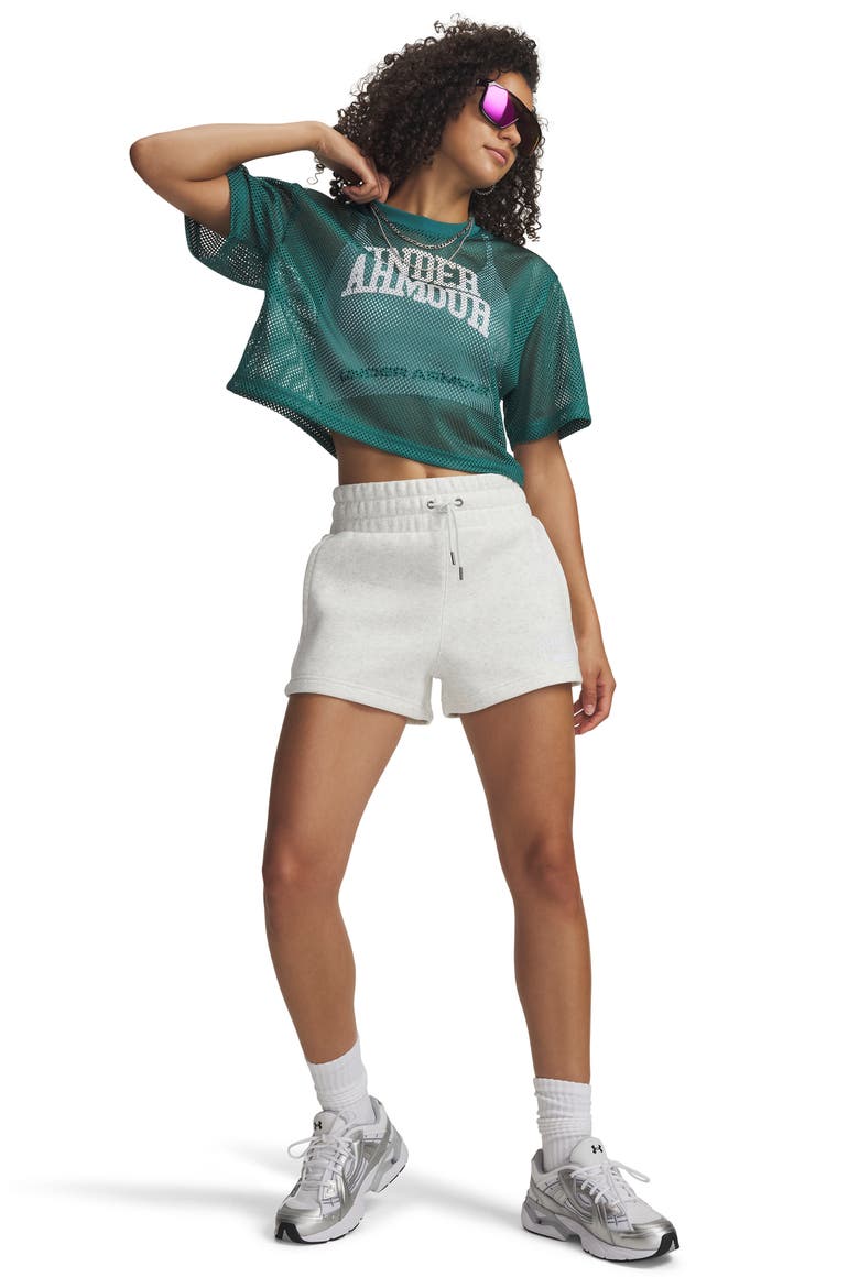 Icon Cotton Blend Fleece Drawstring Shorts, Alternate, color, GRAY LIGHT HEATHER / WHITE