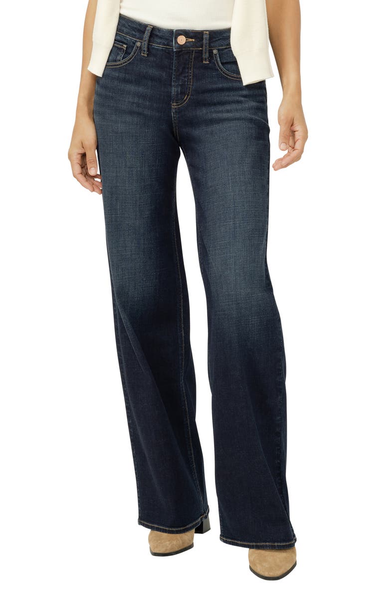 Silver Jeans Co. Suki Curvy Mid Rise Wide Leg Jeans, Main, color, Hollen