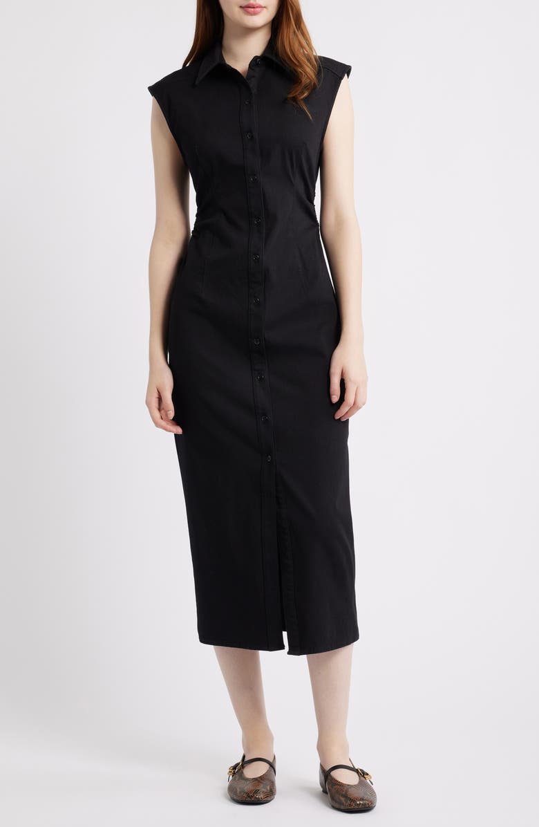 rag & bone Leah Airflex Midi Shirtdress, Main, color, Black