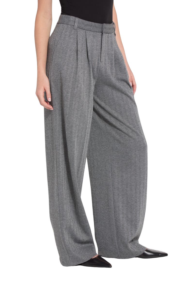 Isabelle Pleated High Waist Wide Leg Trousers, Alternate, color, SILVER HERRINGBONE