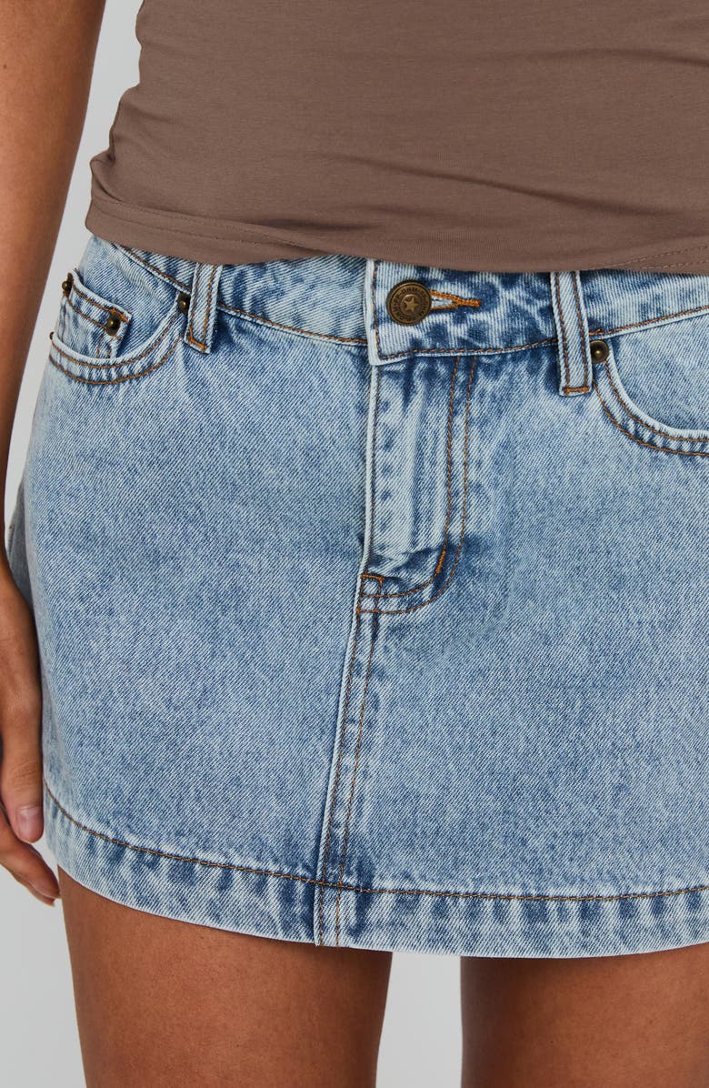 Princess Polly Nicolina Low Rise Denim Miniskirt, Alternate, color, Ice Blue Wash