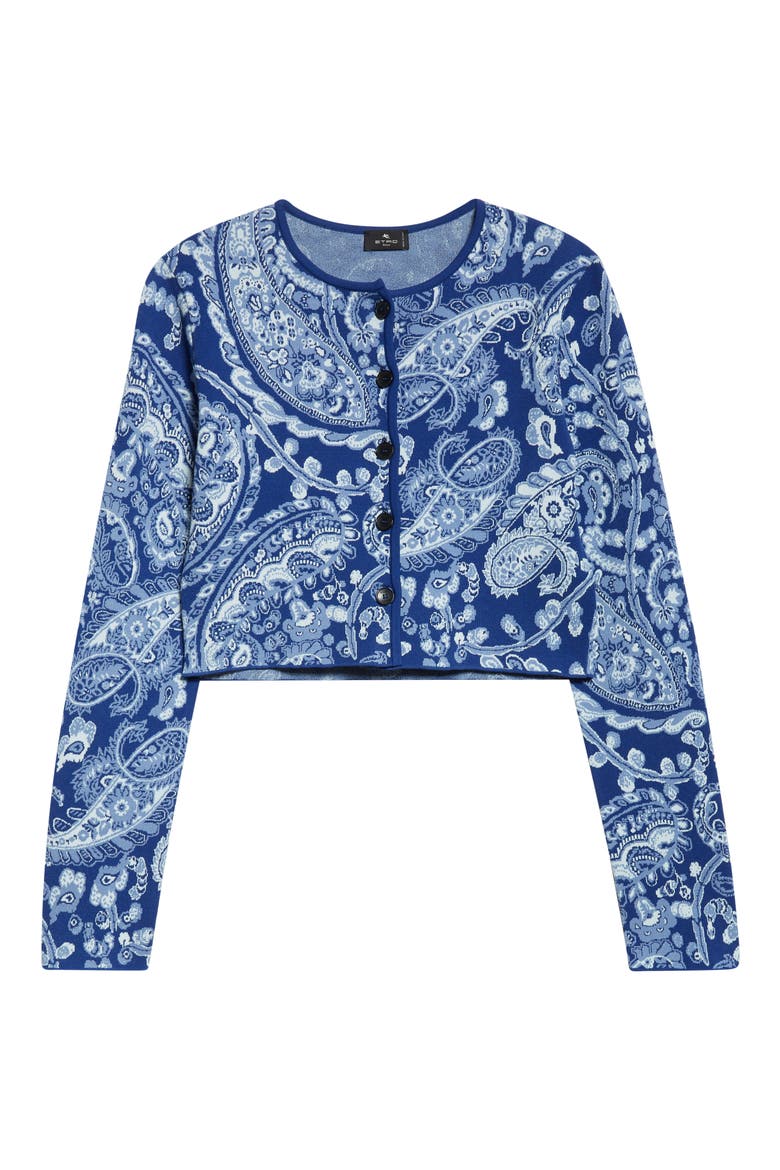 Paisley Jacquard Crop Cardigan, Alternate, color, MULTICOLOR ON BLUE BASE