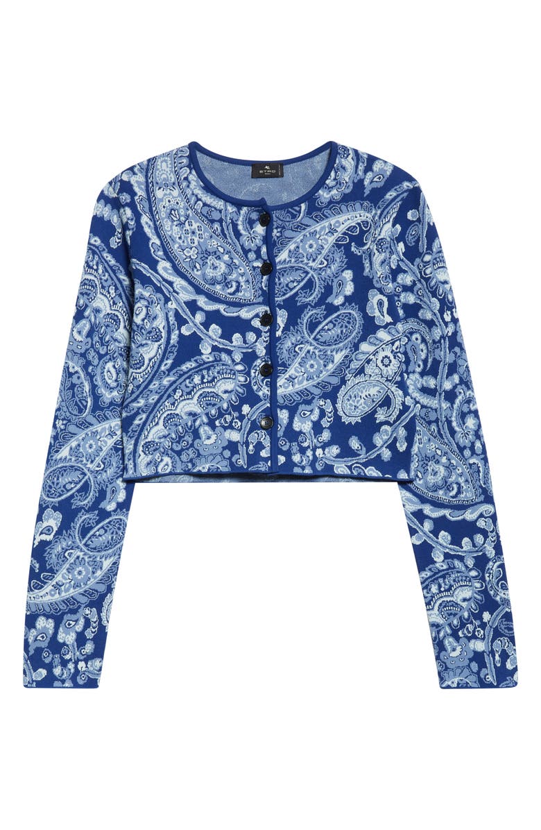 Etro Paisley Jacquard Crop Cardigan, Alternate, color, Multicolor On Blue Base