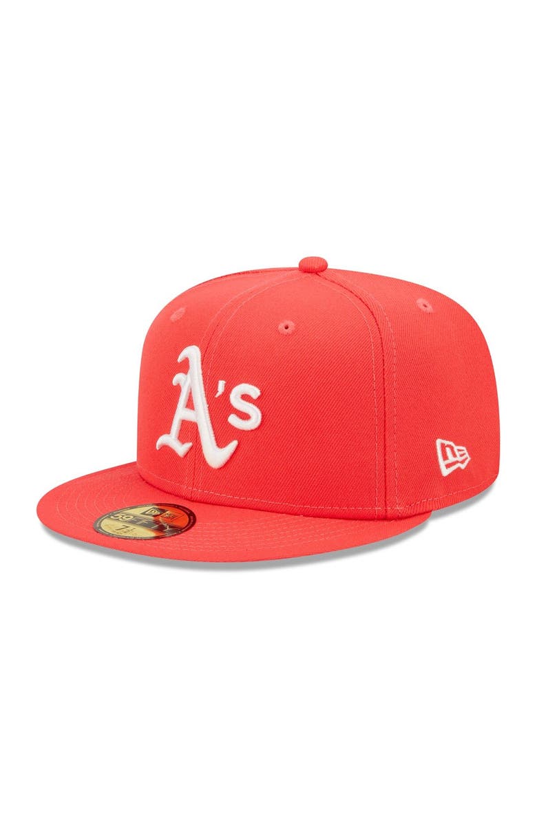 New Era Men's New Era Red Oakland Athletics Lava Highlighter Logo 59FIFTY Fitted Hat, Main, color, Red