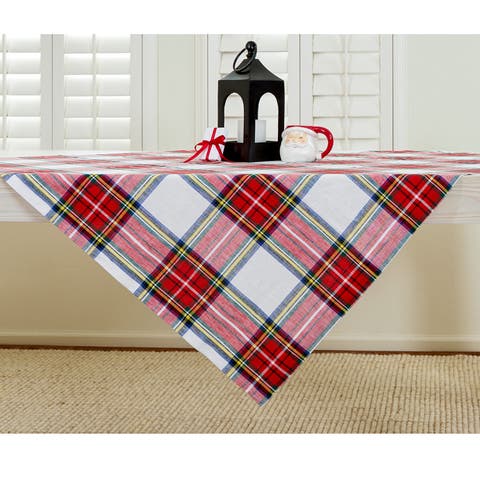 Linen Table Throw - Stewart Plaid, 52" x 52", 52" x 52"