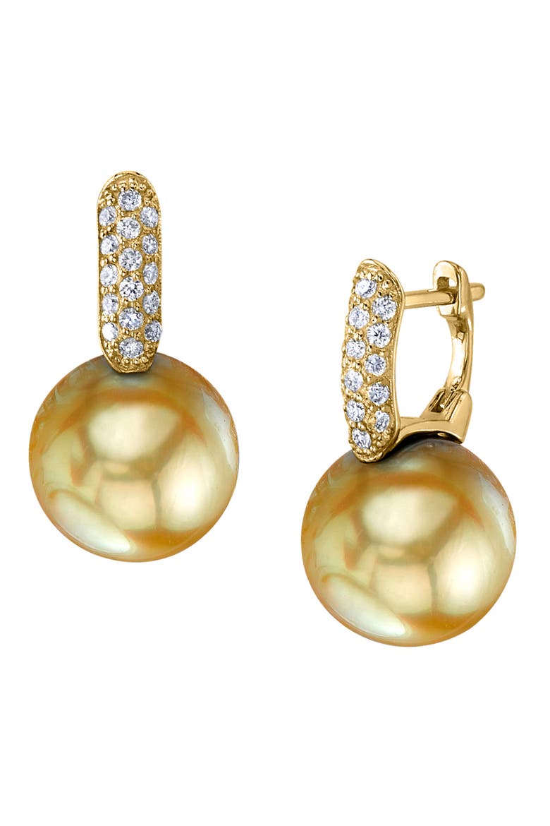 Golden South Sea Pearl & Diamond Huggie Emily Earrings, Main, color, Yellow Gold