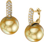 The Pearl Source Golden South Sea Pearl & Diamond Huggie Emily Earrings