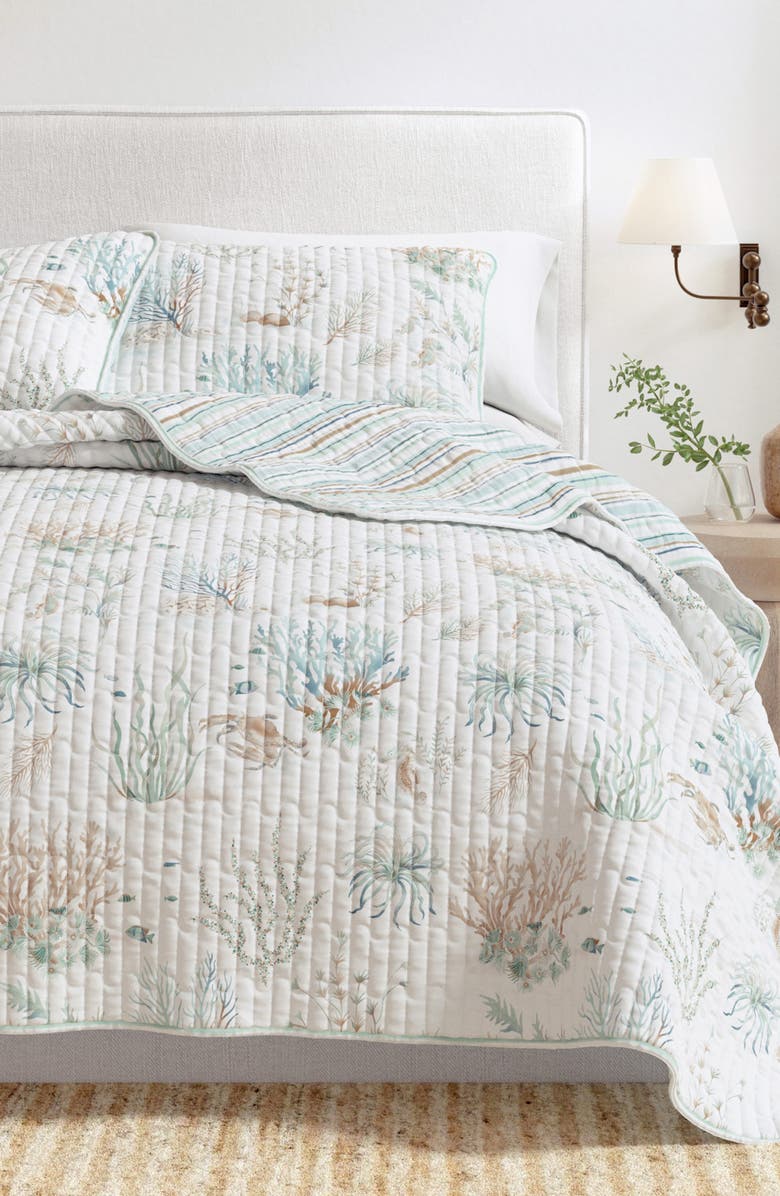 Woven & Weft Coastal Print Cotton Quilt Set, Alternate, color, Aqua Grove