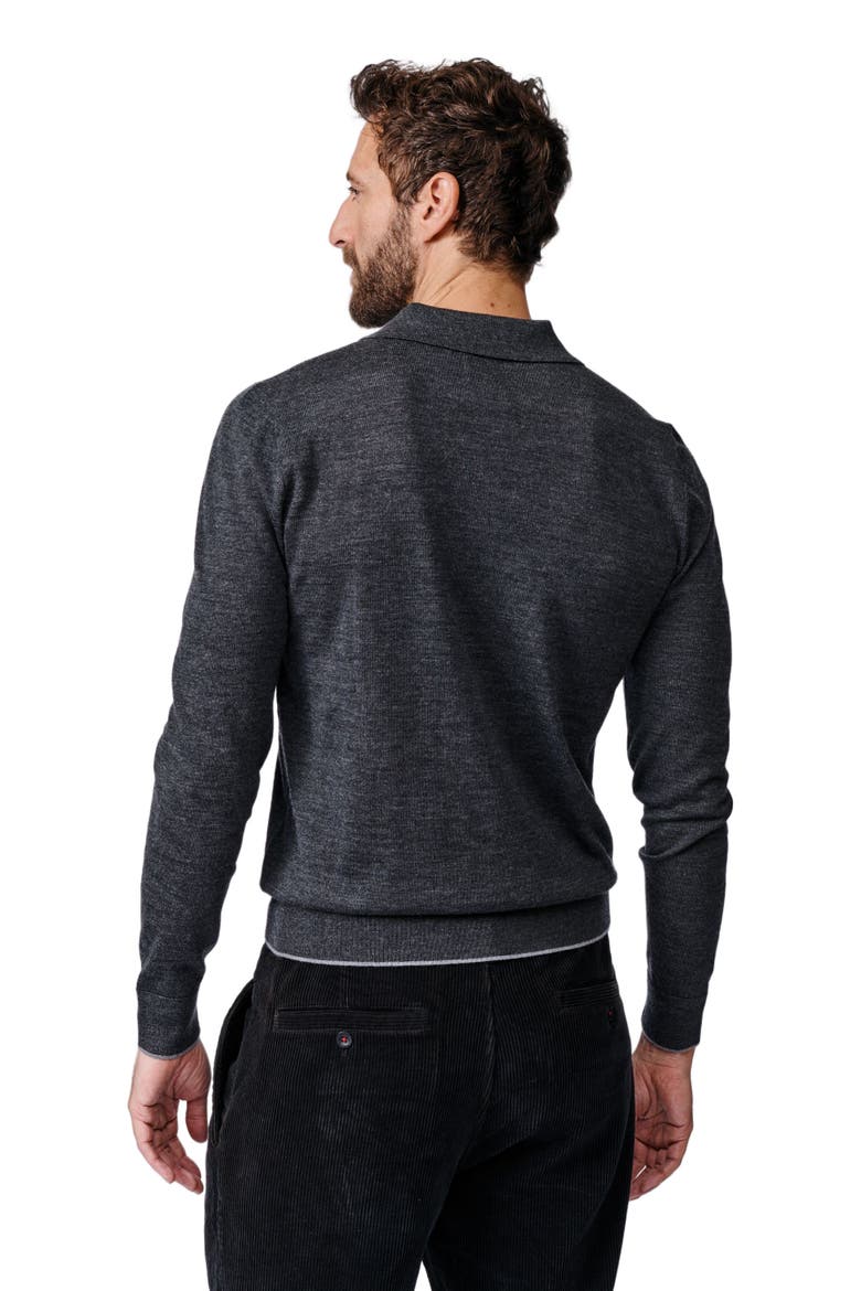 Elm Merino Textured Long Sleeve Polo, Alternate, color, Dark Charcoal