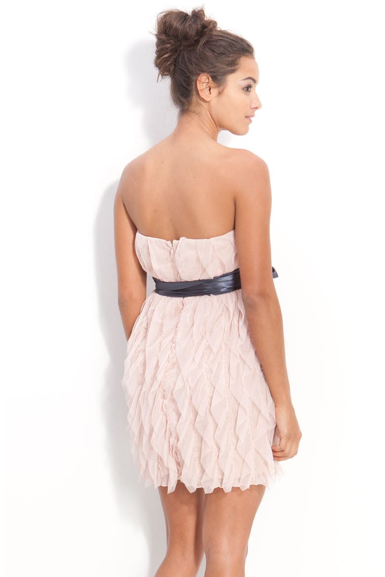 Satin Sash Strapless Ruffle Dress, Alternate, color, BLUSH