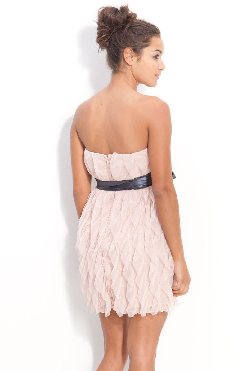 Jump Apparel Satin Sash Strapless Ruffle Dress, Alternate, color,