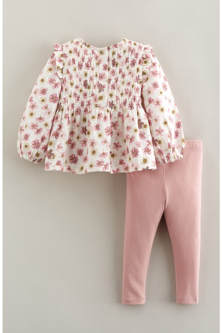 Smocked Long Sleeve Top & Leggings Set, Alternate, color, PINK- IVORY PRESSES FLOWER