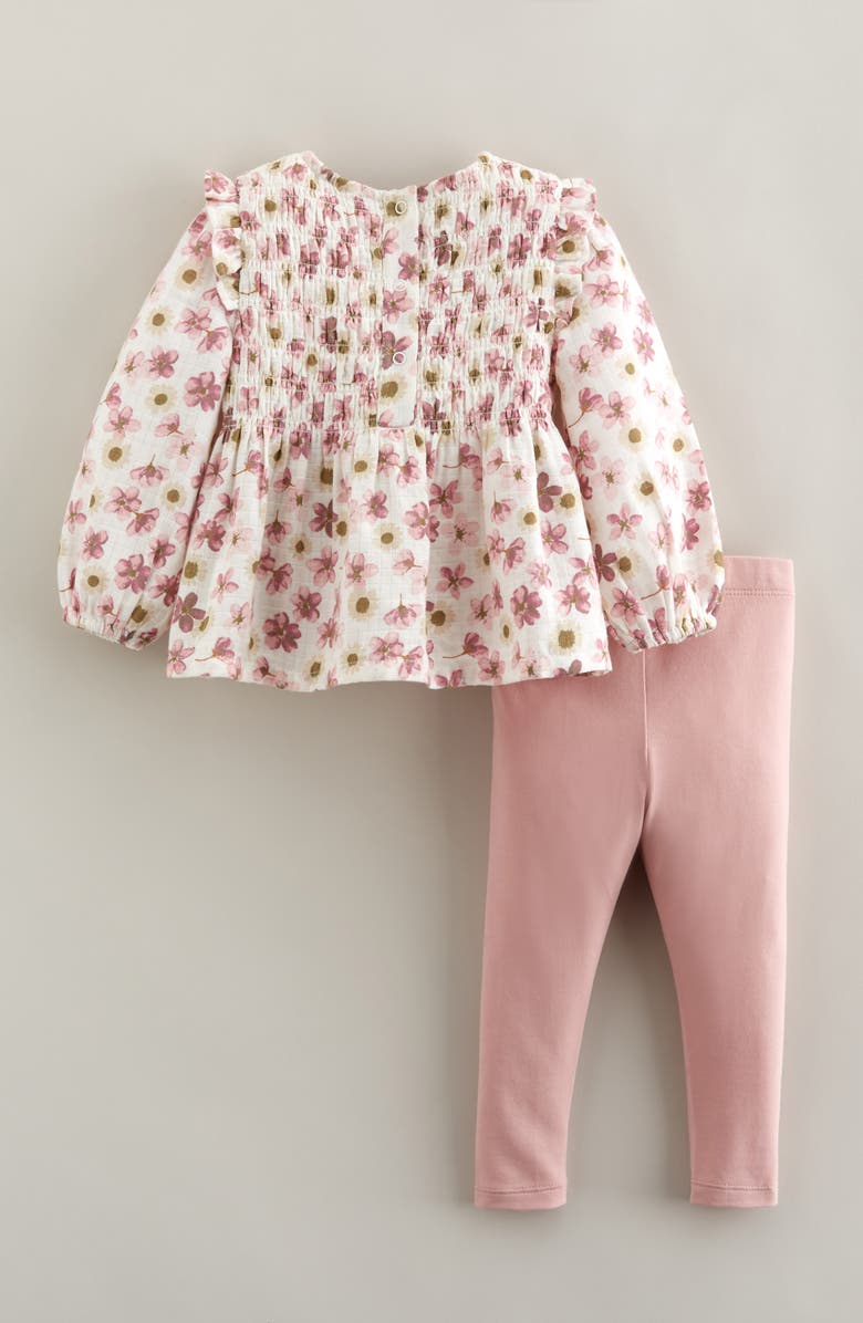 Nordstrom Smocked Long Sleeve Top & Leggings Set, Alternate, color, Pink- Ivory Presses Flower