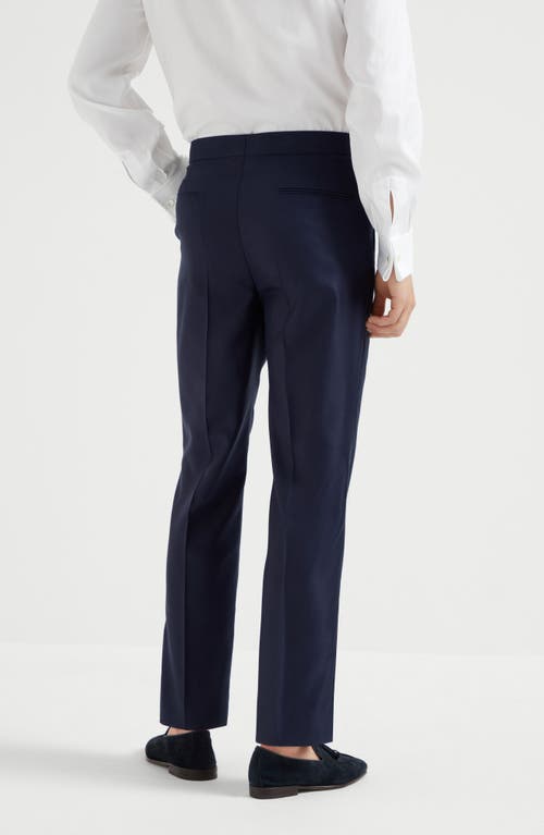 Brunello Cucinelli Tuxedo Trousers With Pleats In Navy Blue