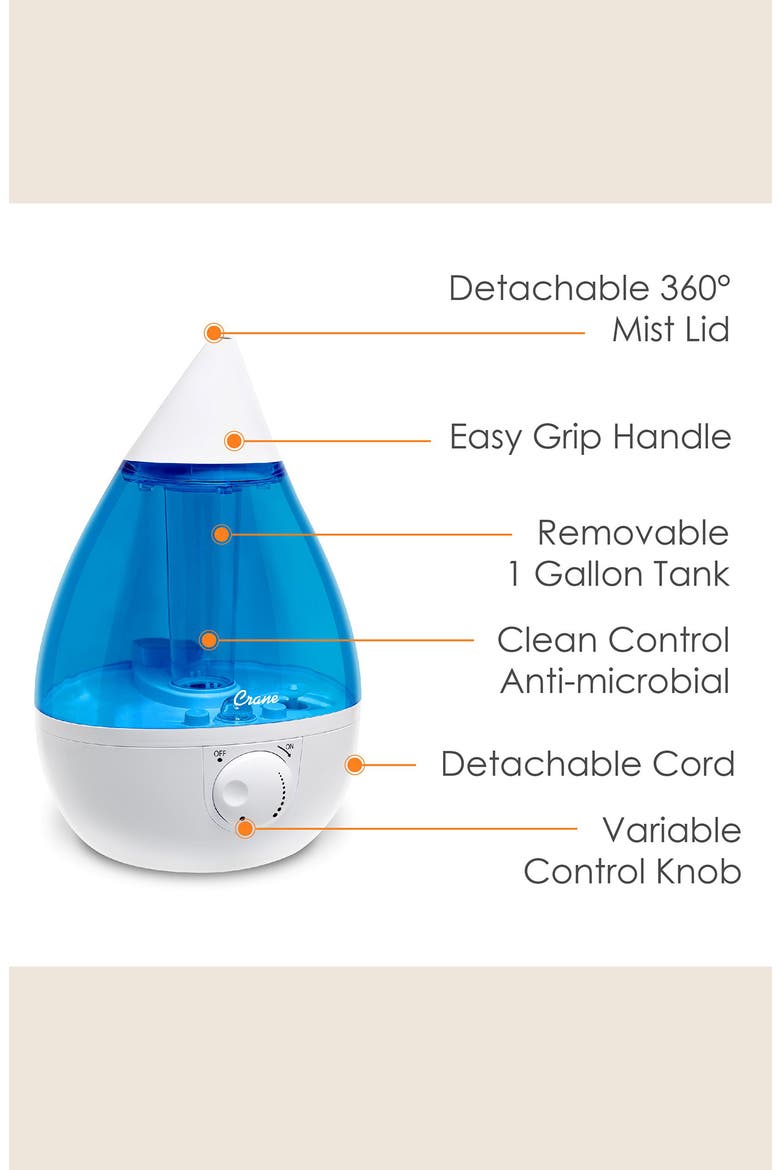 Drop 1-Gallon Cool Mist Humidifier, Alternate, color, BLUE/ WHITE