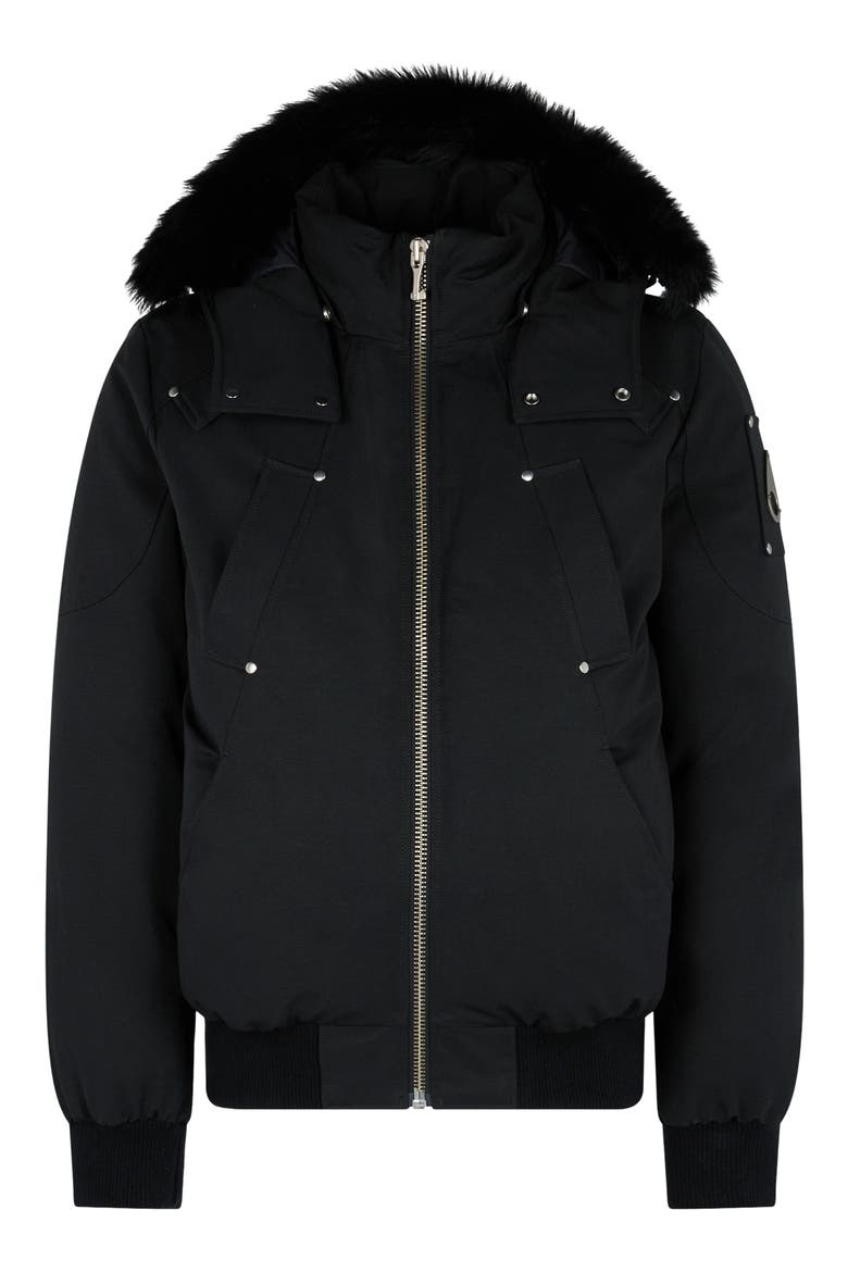 Original Genuine Shearling Trim Water & Wind Resistant 650 Fill Power Down Ballistic Bomber Jacket, Alternate, color, BLK WBLK S