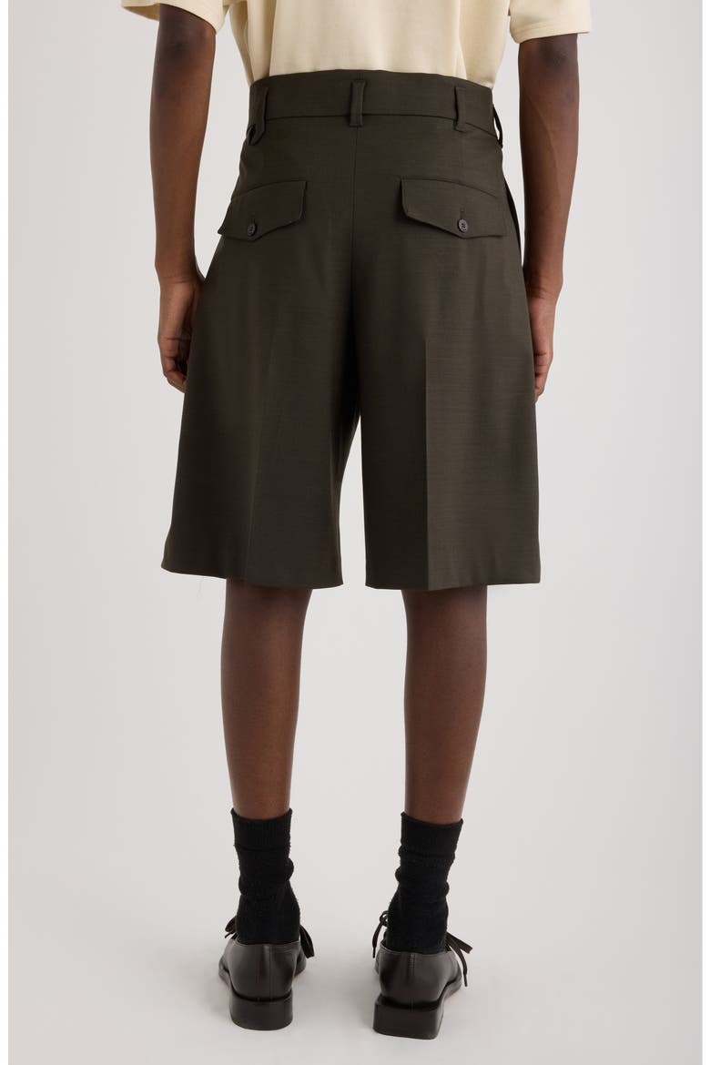 Le Short Ovalu Pleated Stretch Virgin Wool Shorts, Alternate, color, DARK KHAKI