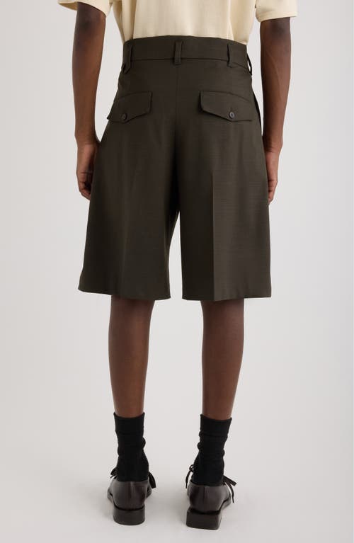 Jacquemus Le Short Ovalu Pleated Stretch Virgin Wool Shorts In Brown