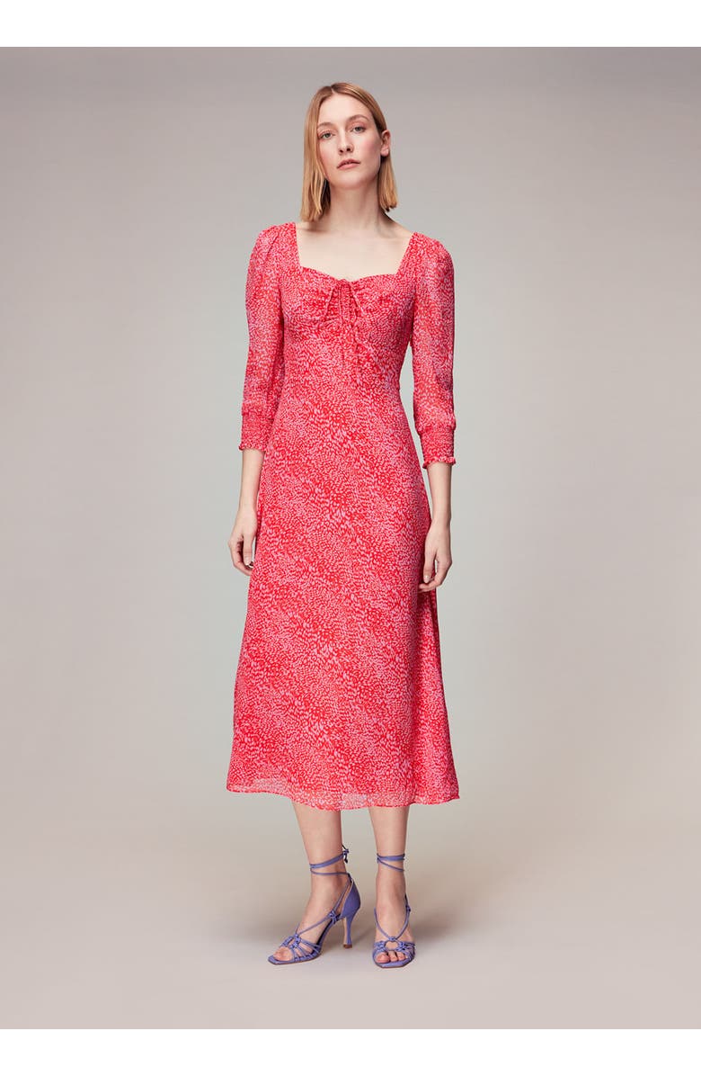 Whistles Diagonal Leopard Midi Dress, Main, color, Pink/Multi