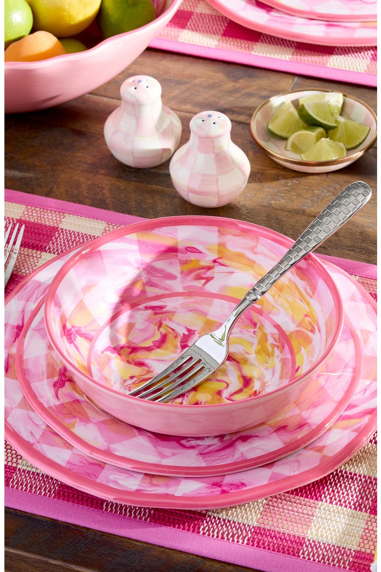 Set of 4 Pink Marble Check Melamine Salad Plates, Alternate, color, PINK