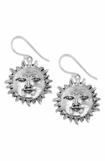 Sterling Silver Sun Face Drop Earrings