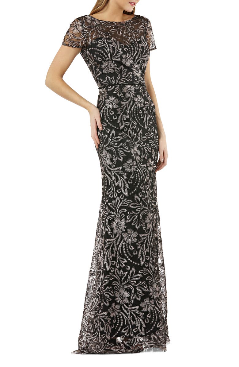 JS Collections Embroidered Trumpet Gown, Main, color, 