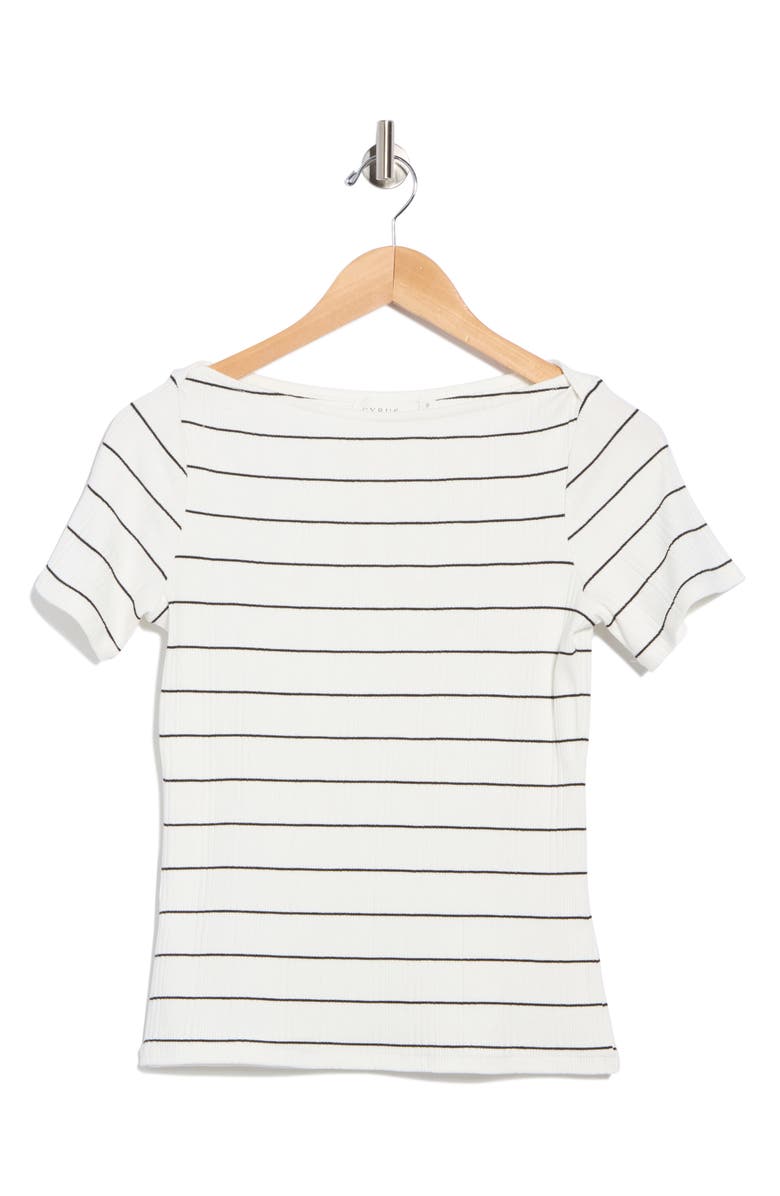 CYRUS Stripe Boat Neck Short Sleeve Top, Alternate, color, Bone/ Black