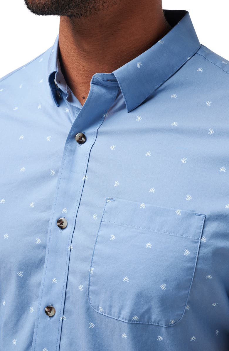 TravisMathew Wind It In Stretch Short Sleeve Button-Up Shirt, Alternate, color, Heather Quiet Harbor