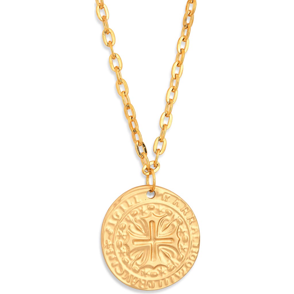Cz By Kenneth Jay Lane Cross Coin Pendant Necklace In Polished Gold