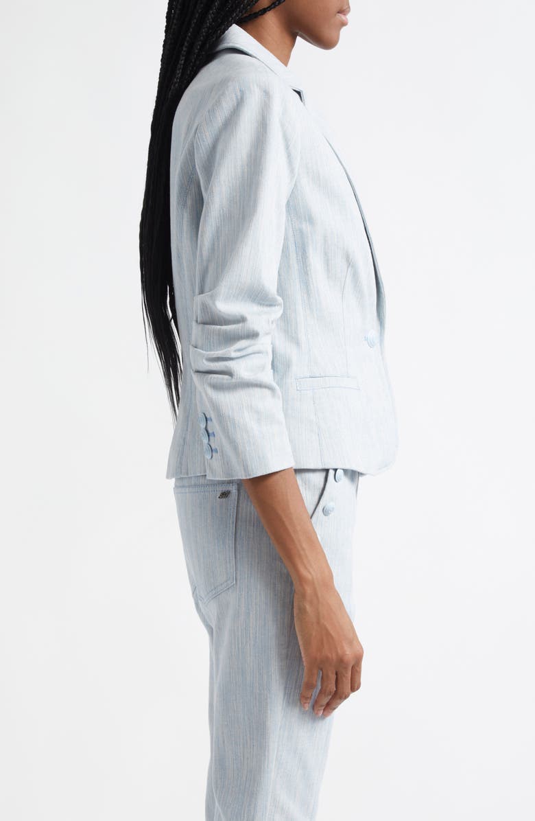 Cinq à Sept Khloe Ruched Sleeve Mélange Blazer, Alternate, color, Kettle Pond/ White