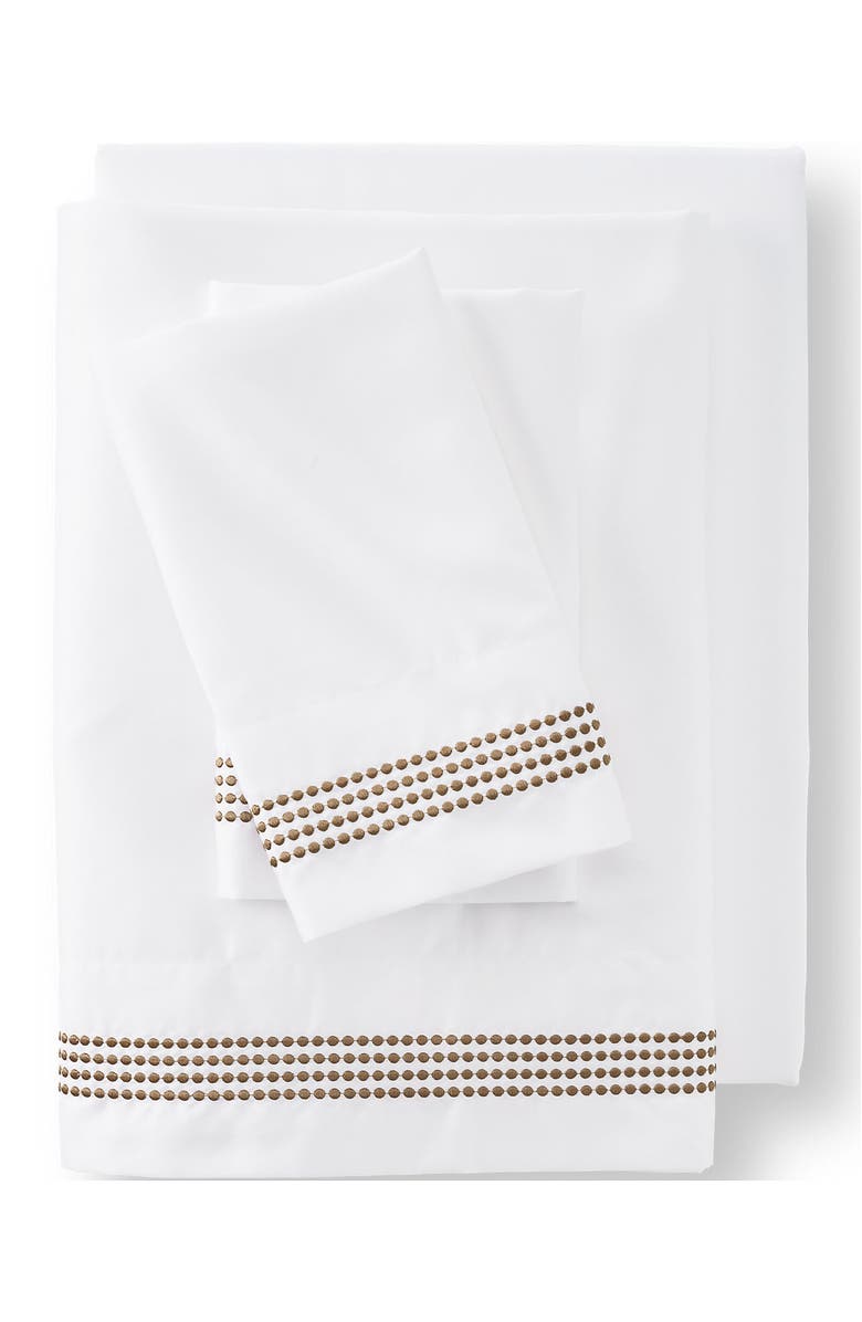 Lands' End Supima Cotton No Iron Sateen Embroidered Sheets - 400 thread count, Main, color, Rich Camel Dots