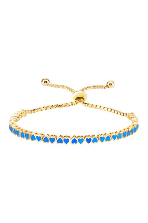 14K Gold Vermeil Blue Heart Pull Cord Bracelet