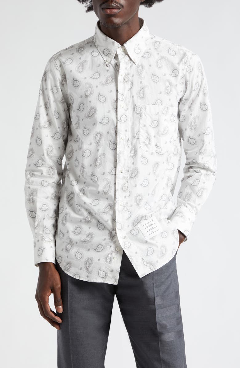 Thom Browne Paisley Straight Fit Cotton Button-Down Shirt, Main, color, 