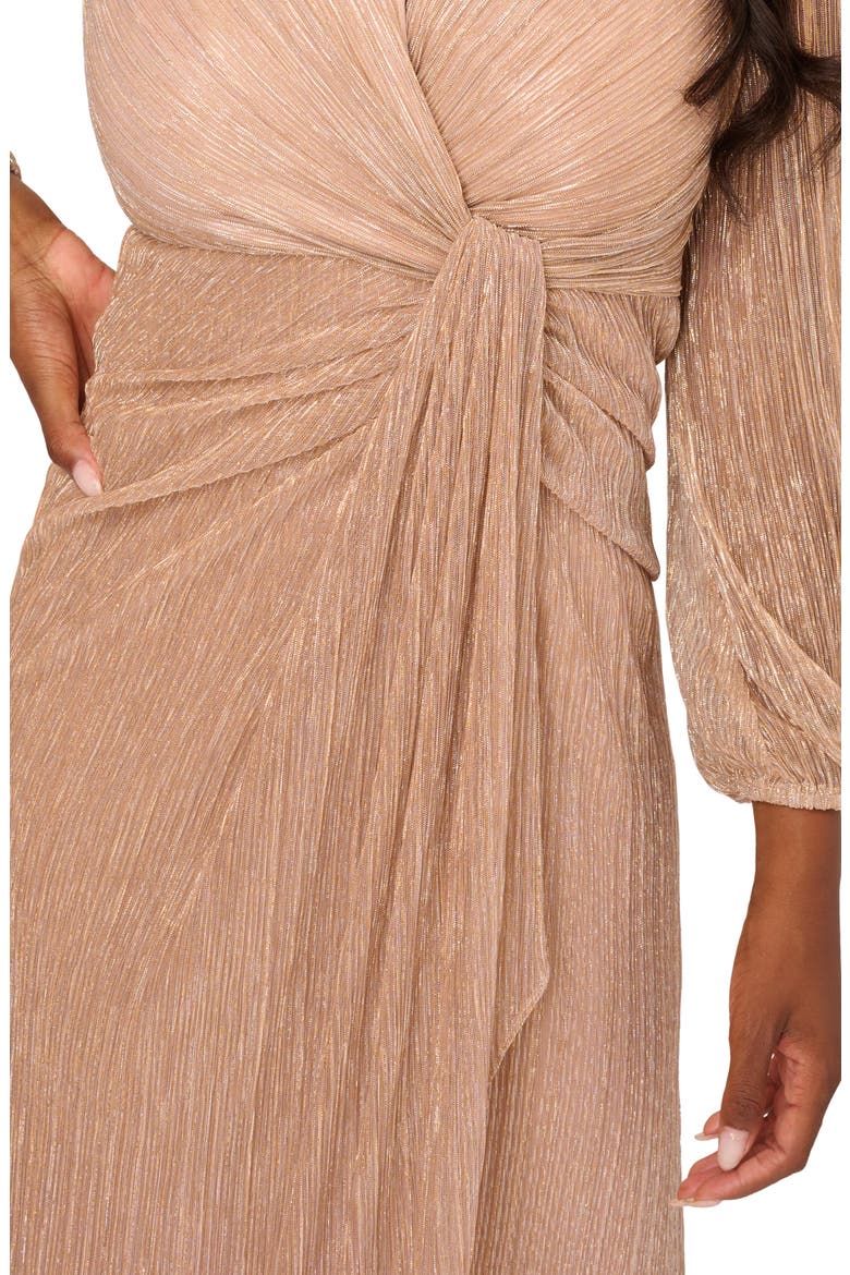 Metallic Long Sleeve Mesh Evening Gown, Alternate, color, LIGHT GOLD